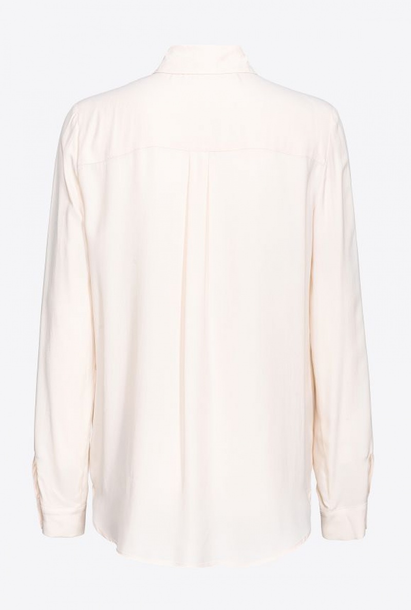 Pinko Silk-blend Shirt With Breast Pocket PINK SMOKE WHITE | SN-PKO33132