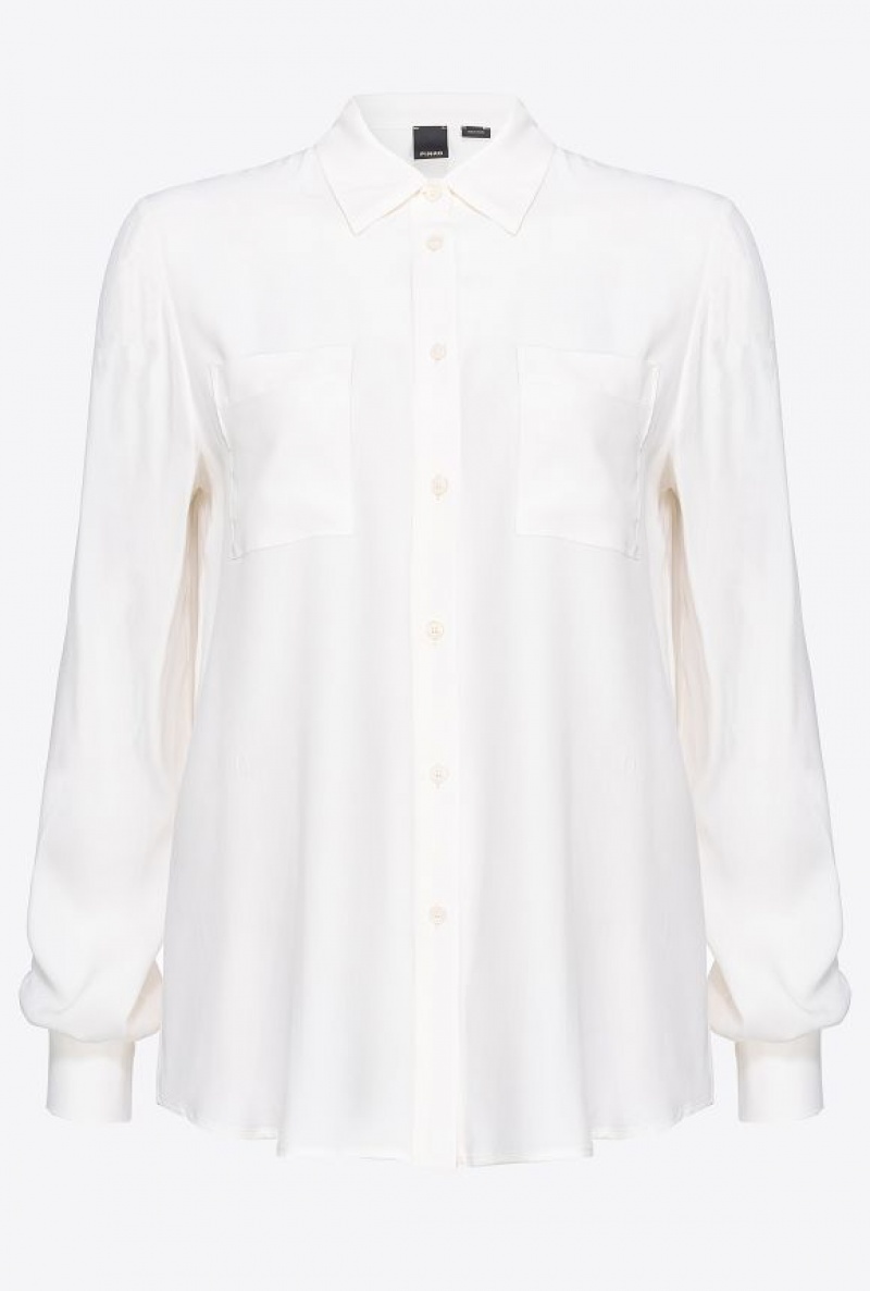 Pinko Silk-blend Shirt With Breast Pocket VANILLA ICE-CREAM WHITE | SN-PKO33150