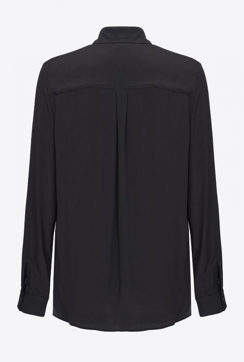 Pinko Silk-blend Shirt With Breast Pocket LIMO BLACK | SN-PKO33177