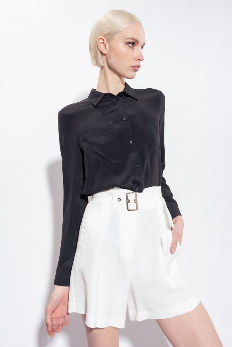 Pinko Silk-blend Shirt With Breast Pocket LIMO BLACK | SN-PKO33177