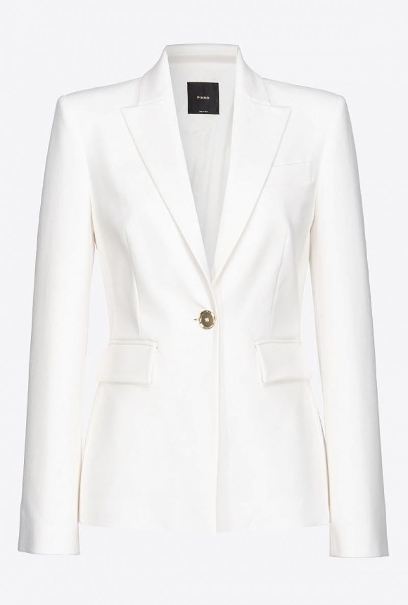 Pinko Single-breasted Fabric-stitch Blazer SNOW WHITE | SN-PKO33931