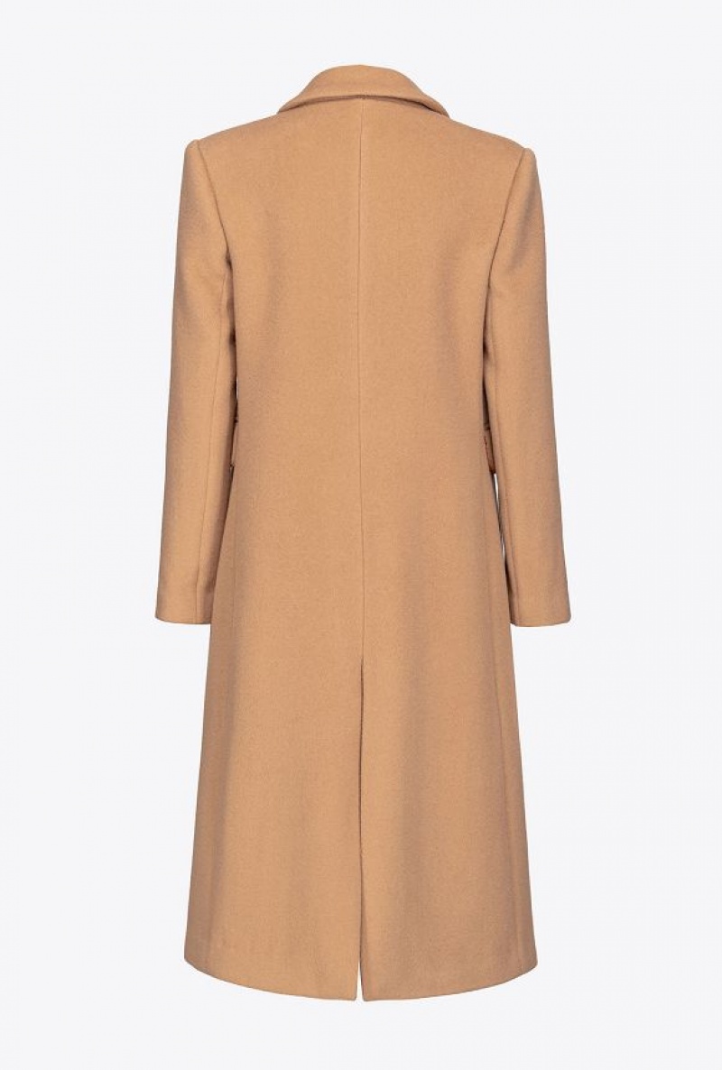 Pinko Single-breasted Pure Wool Coat MOCHA CAMEL | SN-PKO33569