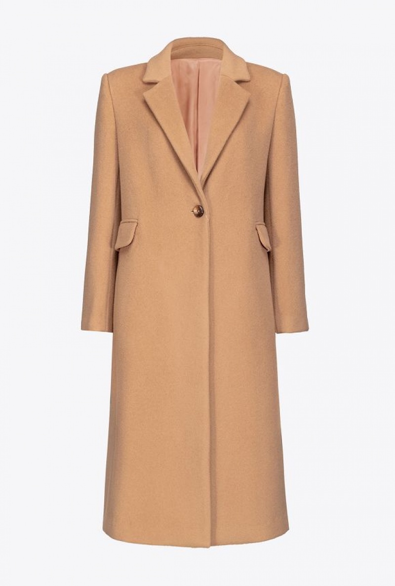 Pinko Single-breasted Pure Wool Coat MOCHA CAMEL | SN-PKO33569