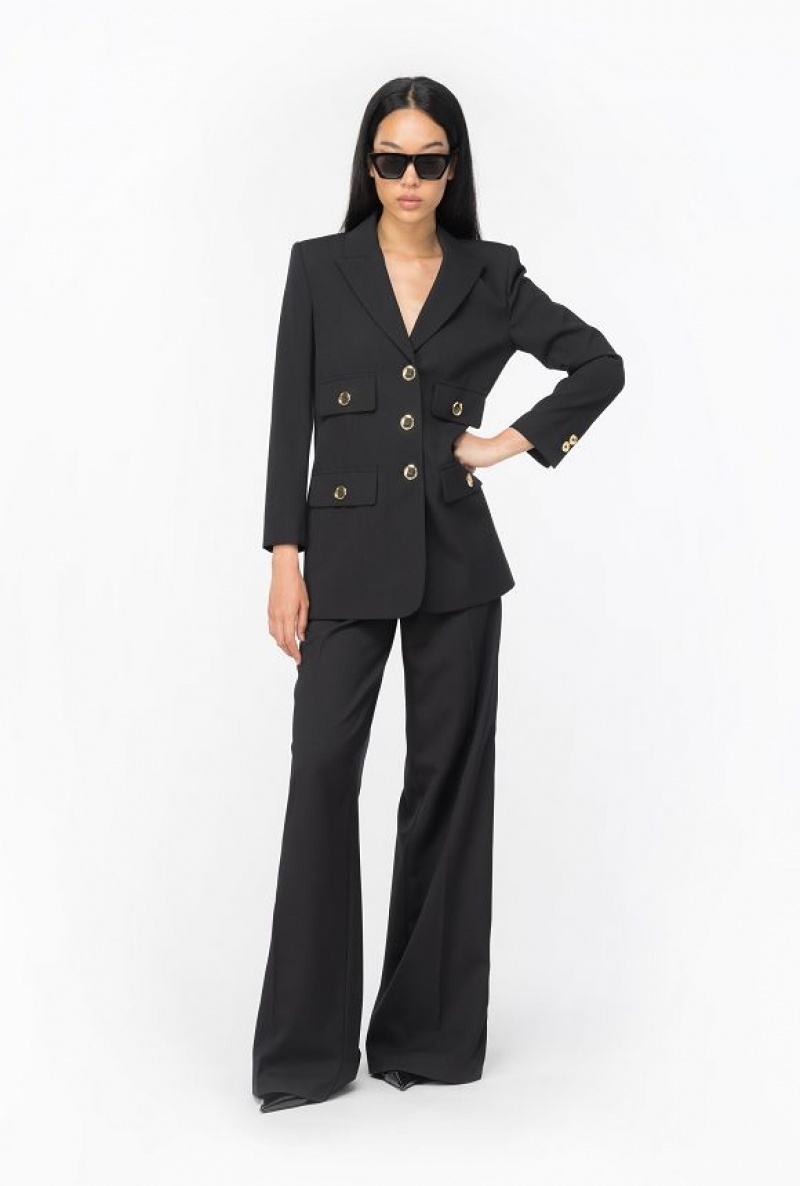 Pinko Single-breasted Wool Twill Blazer LIMO BLACK | SN-PKO33979