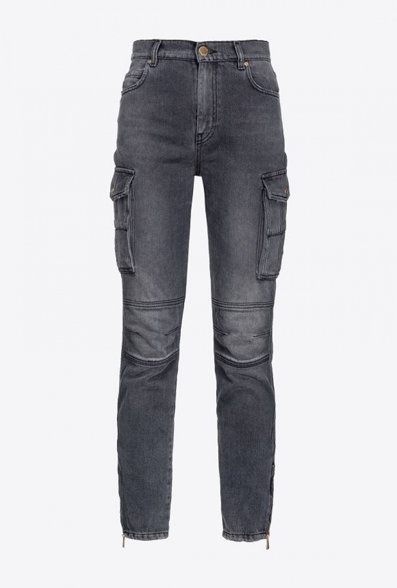 Pinko Skinny Black Denim Cargo Jeans LIGHT GREY WASH | SN-PKO34020