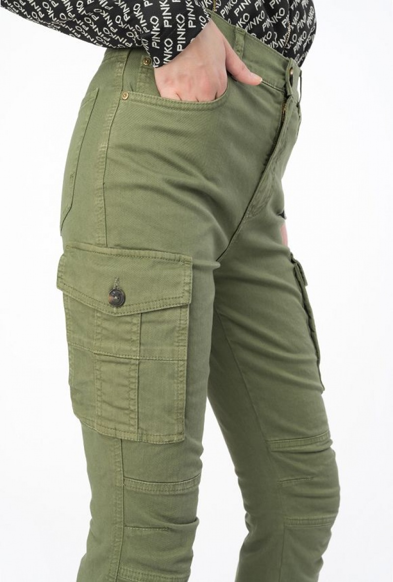 Pinko Skinny Cargo Trousers In Soft Gabardine CYPRESS GREEN | SN-PKO33804