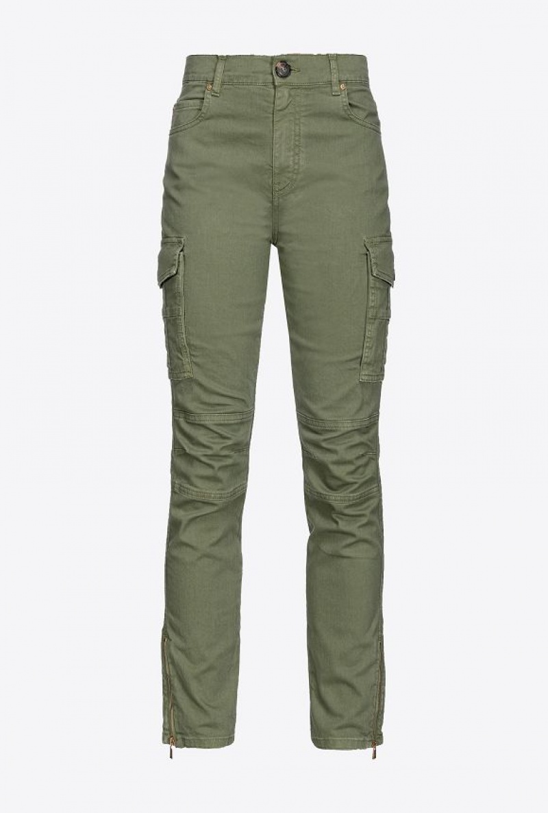 Pinko Skinny Cargo Trousers In Soft Gabardine CYPRESS GREEN | SN-PKO33804