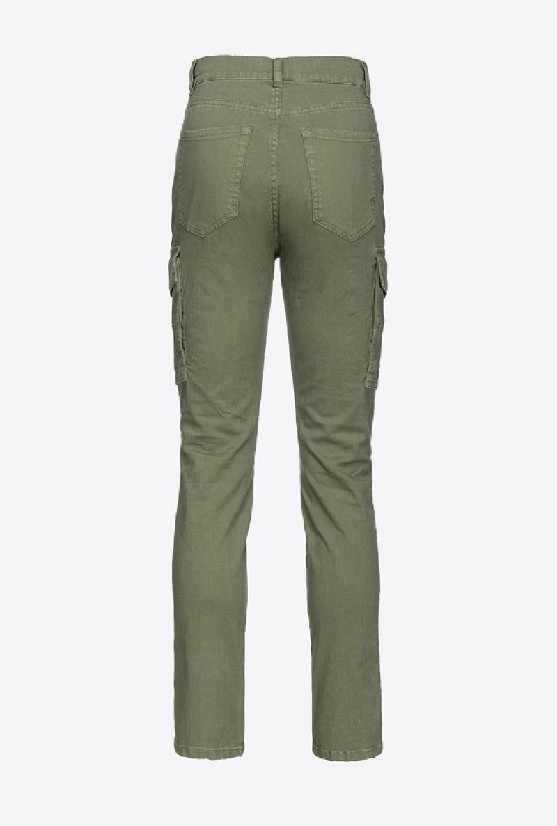 Pinko Skinny Cargo Trousers In Soft Gabardine CYPRESS GREEN | SN-PKO33804