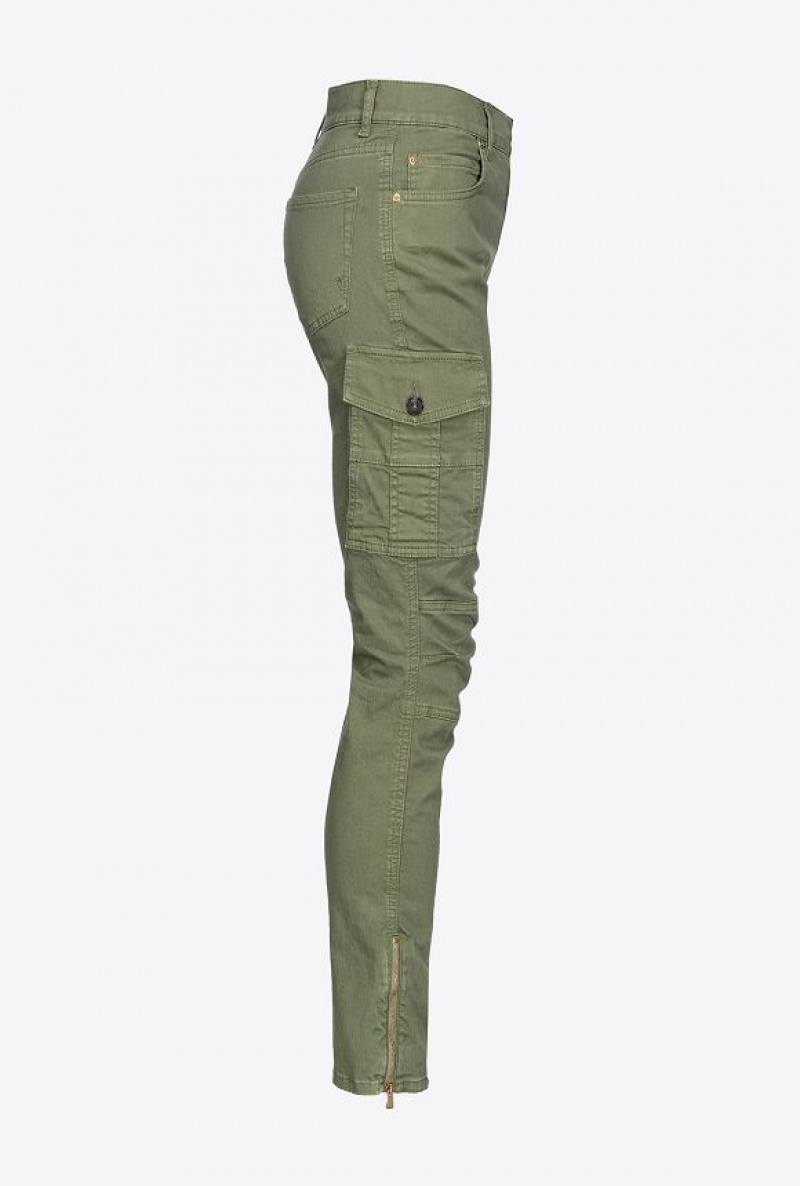 Pinko Skinny Cargo Trousers In Soft Gabardine CYPRESS GREEN | SN-PKO33804