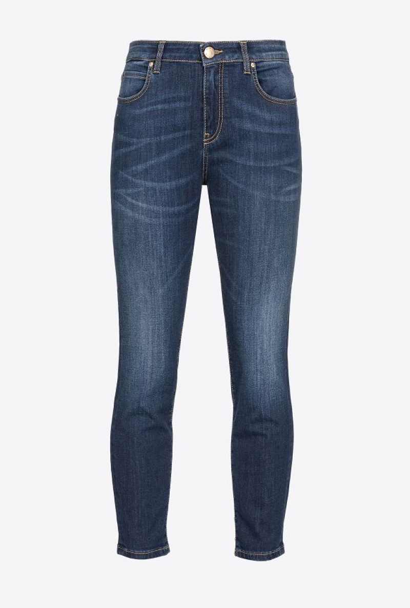 Pinko Skinny Stretch Denim Jeans With Embroidery On The Back DARK WASH | SN-PKO34014