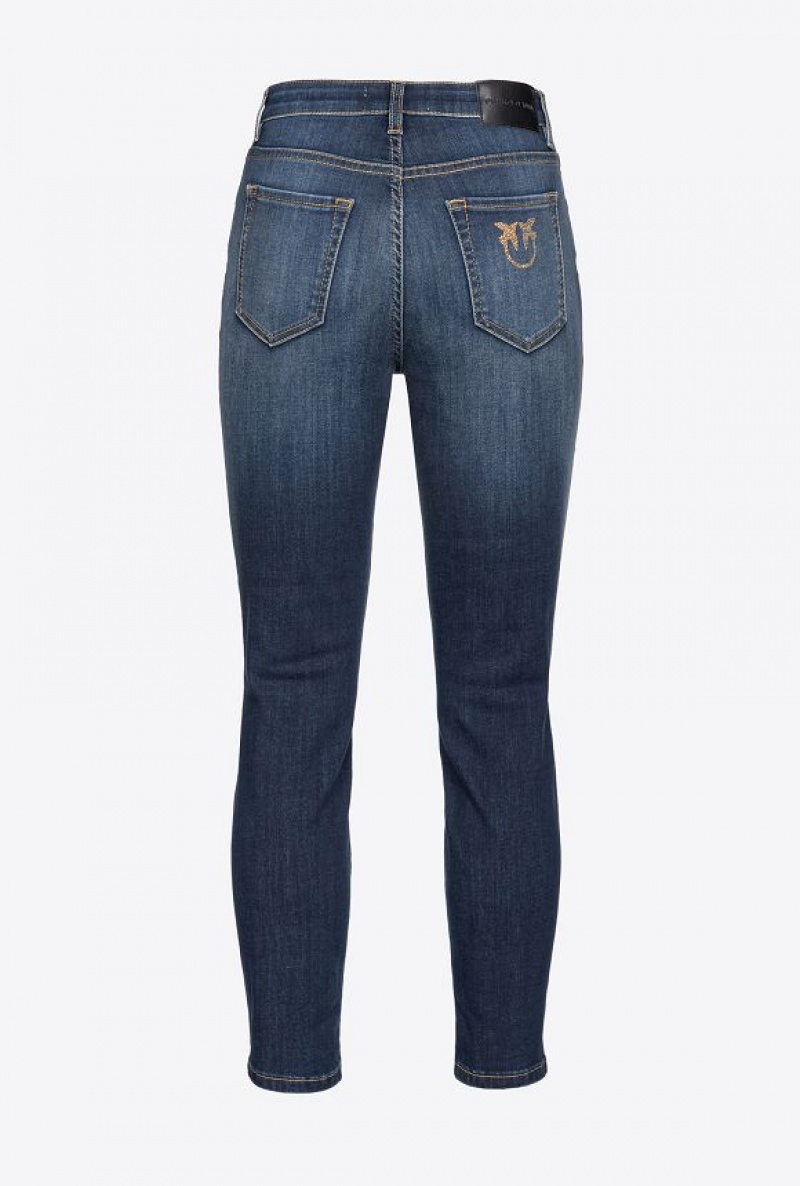 Pinko Skinny Stretch Denim Jeans With Embroidery On The Back DARK WASH | SN-PKO34014