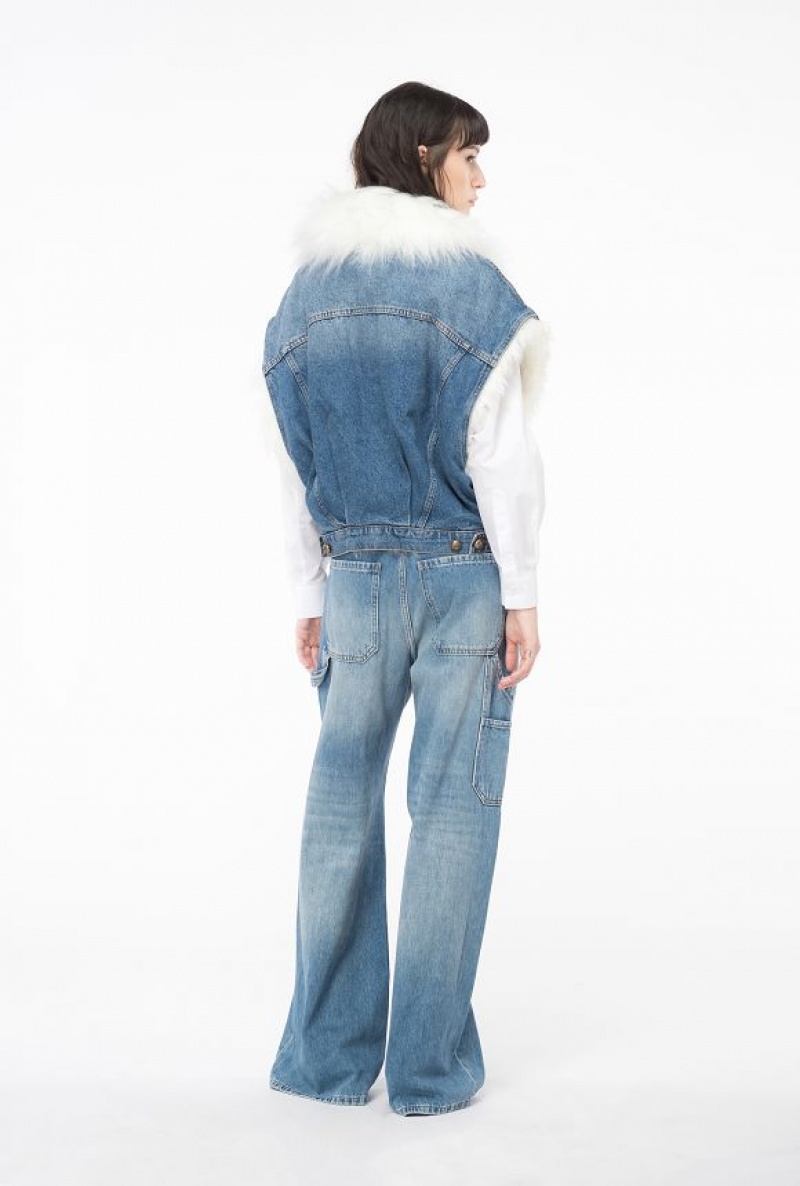 Pinko Sleeveless Denim Jacket With Faux Fur MEDIUM VINTAGE WASH | SN-PKO33591