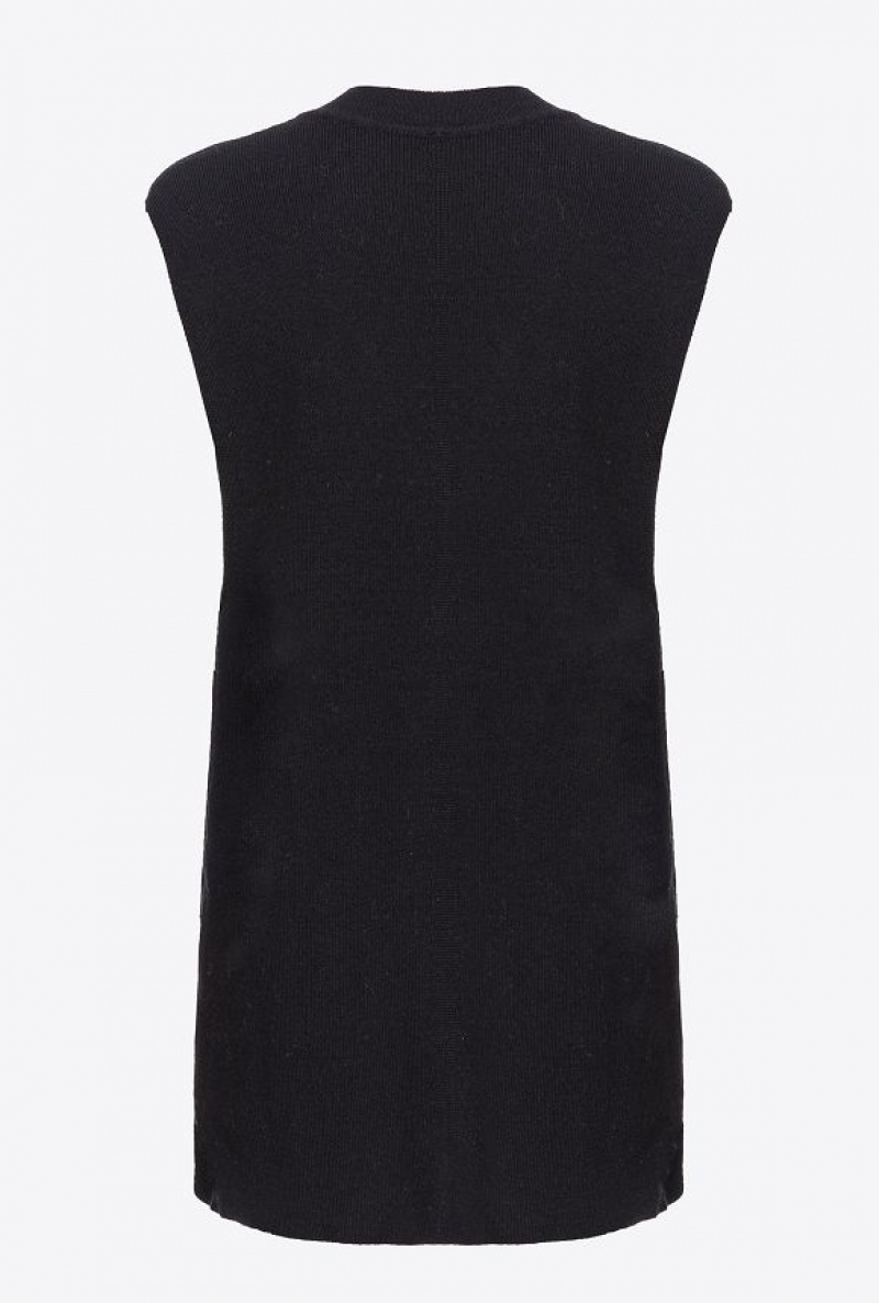 Pinko Sleeveless Fine Cashmere Sweater LIMO BLACK | SN-PKO33354