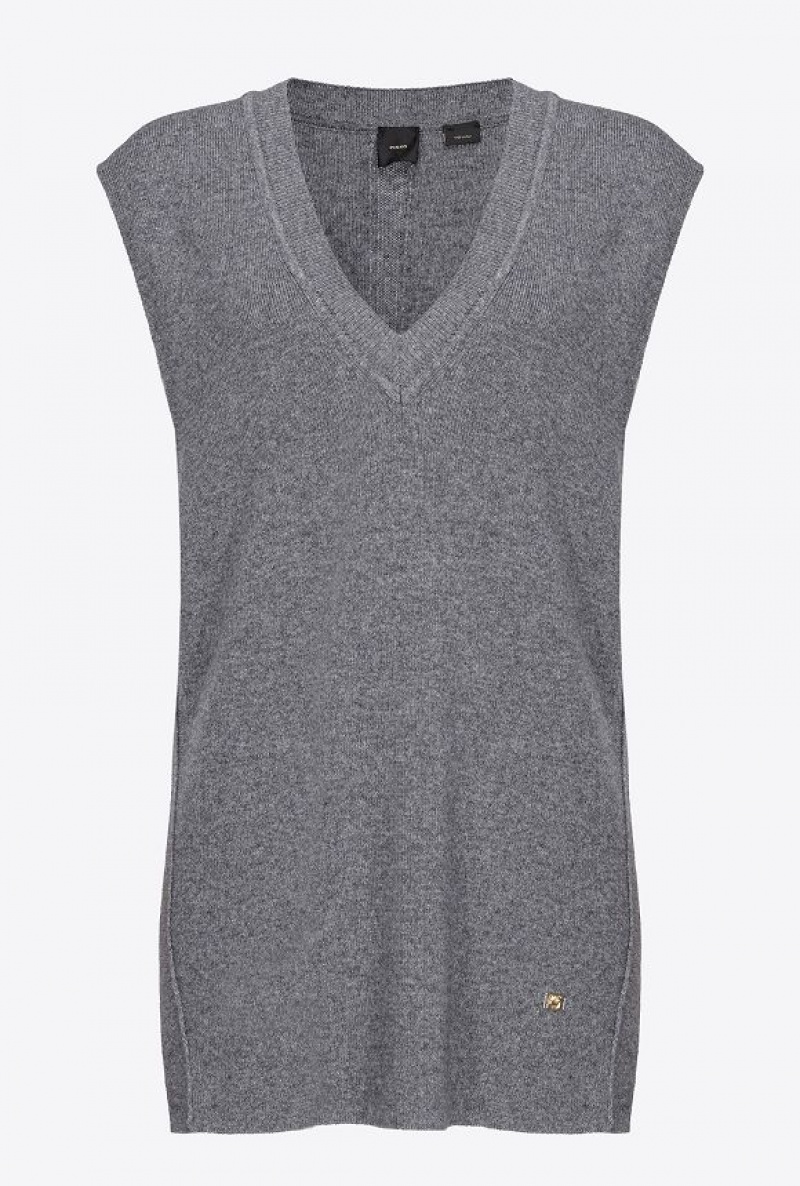 Pinko Sleeveless Fine Cashmere Sweater ROCK GREY | SN-PKO33535