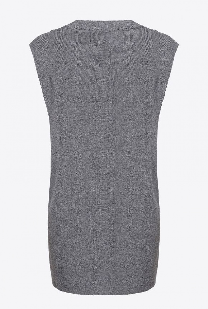 Pinko Sleeveless Fine Cashmere Sweater ROCK GREY | SN-PKO33535