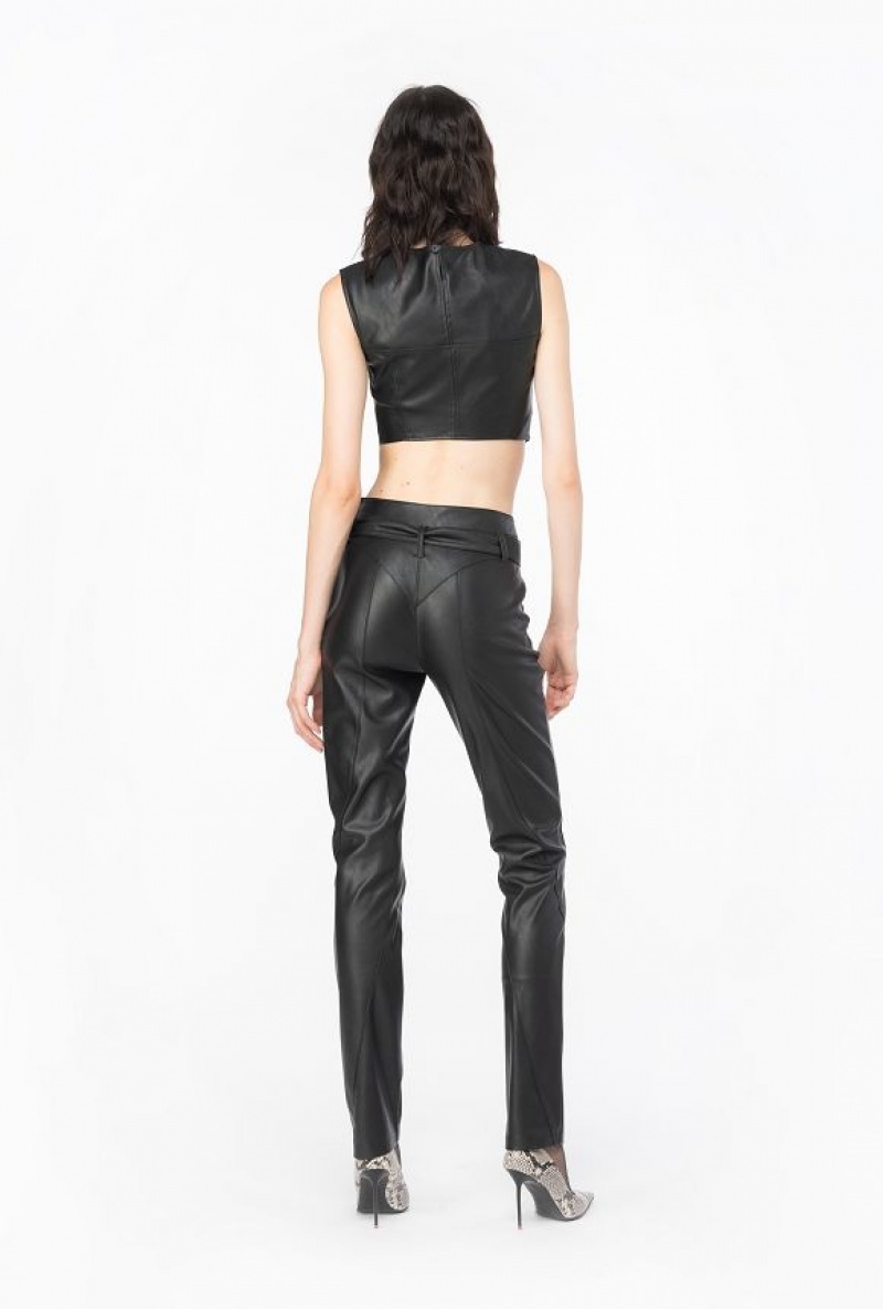 Pinko Slim-fit Leather-effect Trousers LIMO BLACK | SN-PKO33761