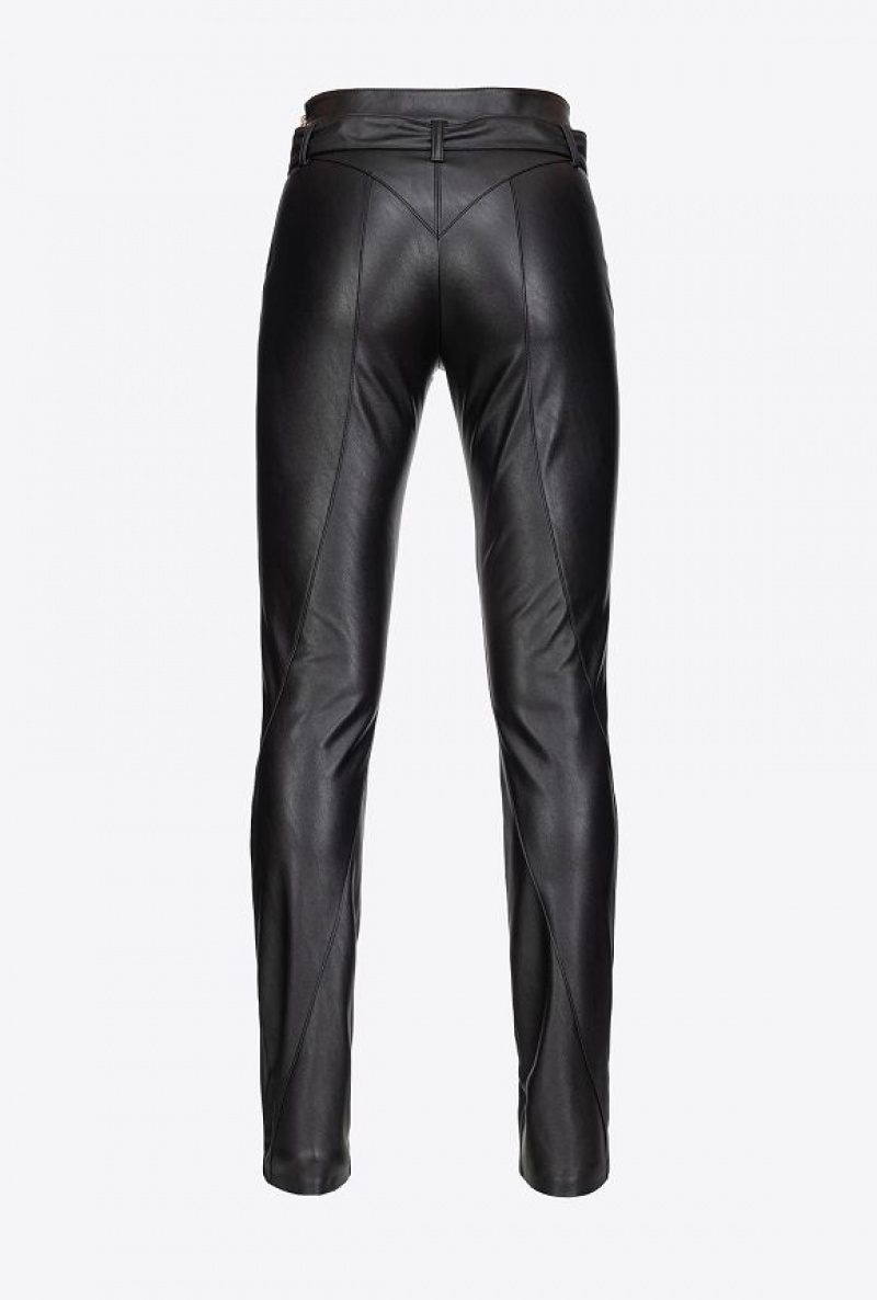 Pinko Slim-fit Leather-effect Trousers LIMO BLACK | SN-PKO33761