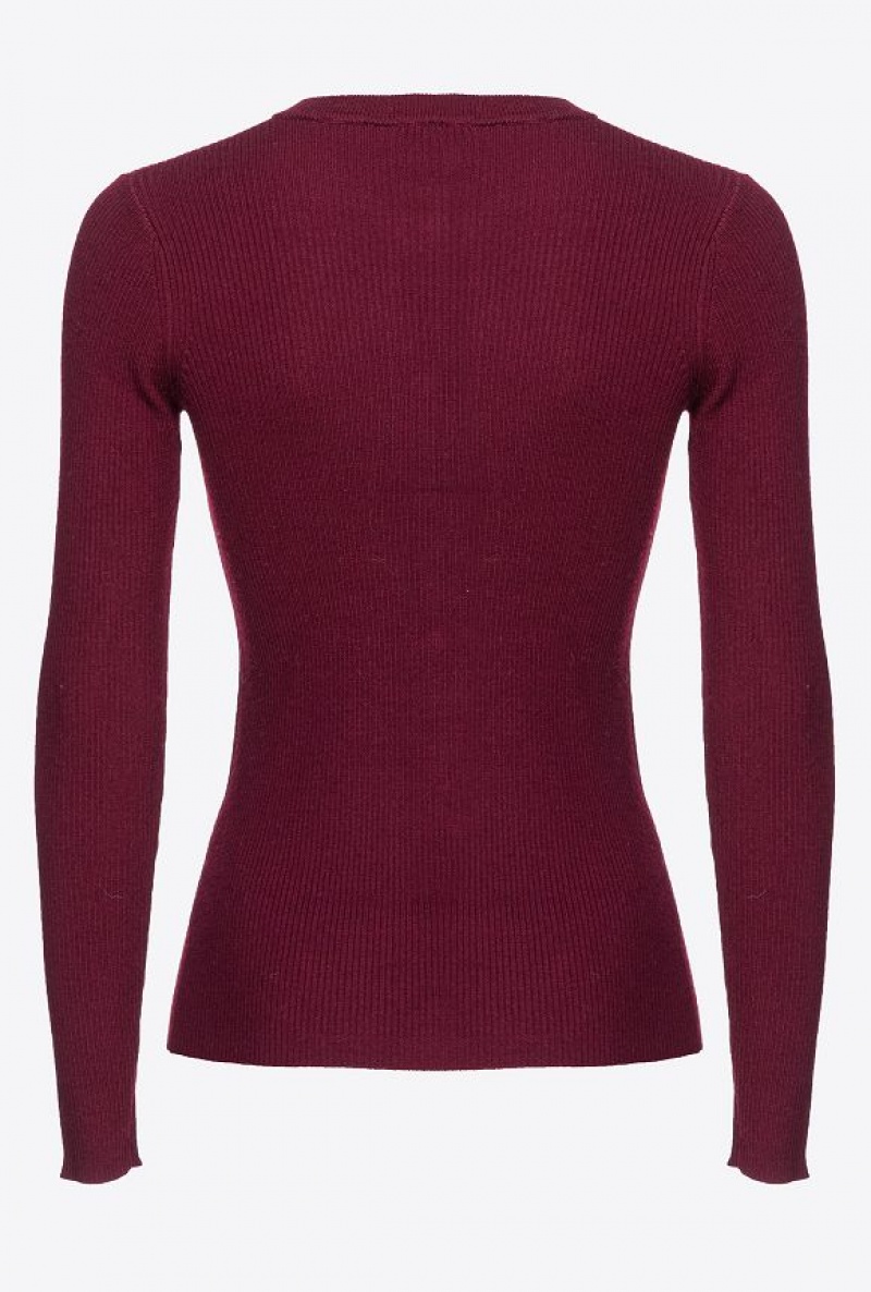 Pinko Slim-fit Ribbed Cardigan BURGUNDY-PORT ROYALE | SN-PKO33470