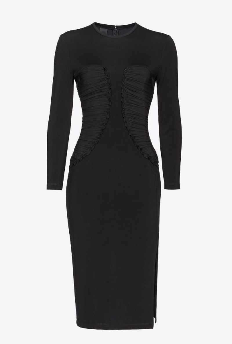 Pinko Slim-fitting Dress With Georgette Details LIMO BLACK | SN-PKO33067