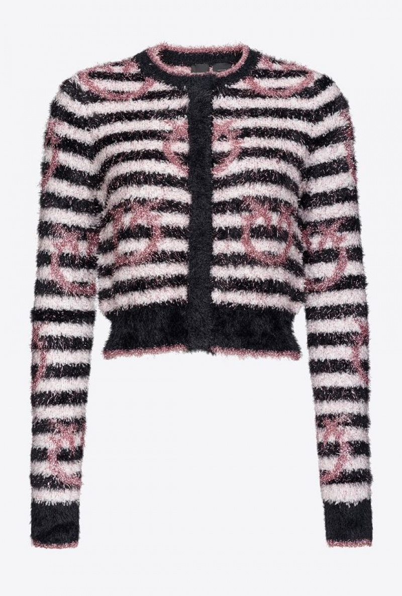 Pinko Slim-fitting Fringed Lurex Cardigan WHITE/BLACK/PINK | SN-PKO33431