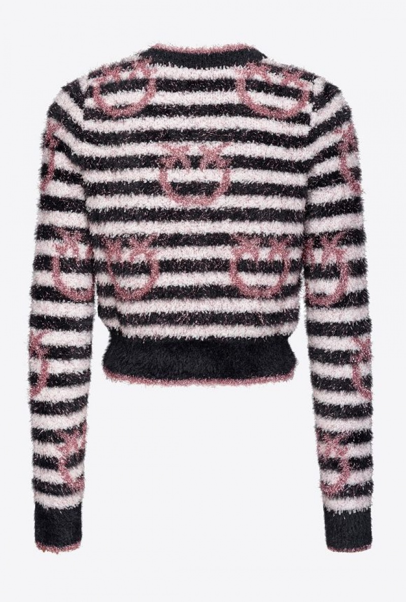 Pinko Slim-fitting Fringed Lurex Cardigan WHITE/BLACK/PINK | SN-PKO33431