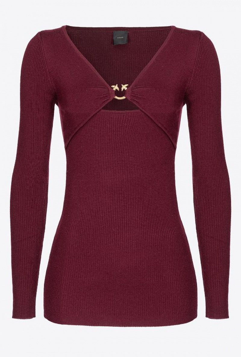 Pinko Slim-fitting Sweater With Love Birds Buckle BURGUNDY-PORT ROYALE | SN-PKO33355