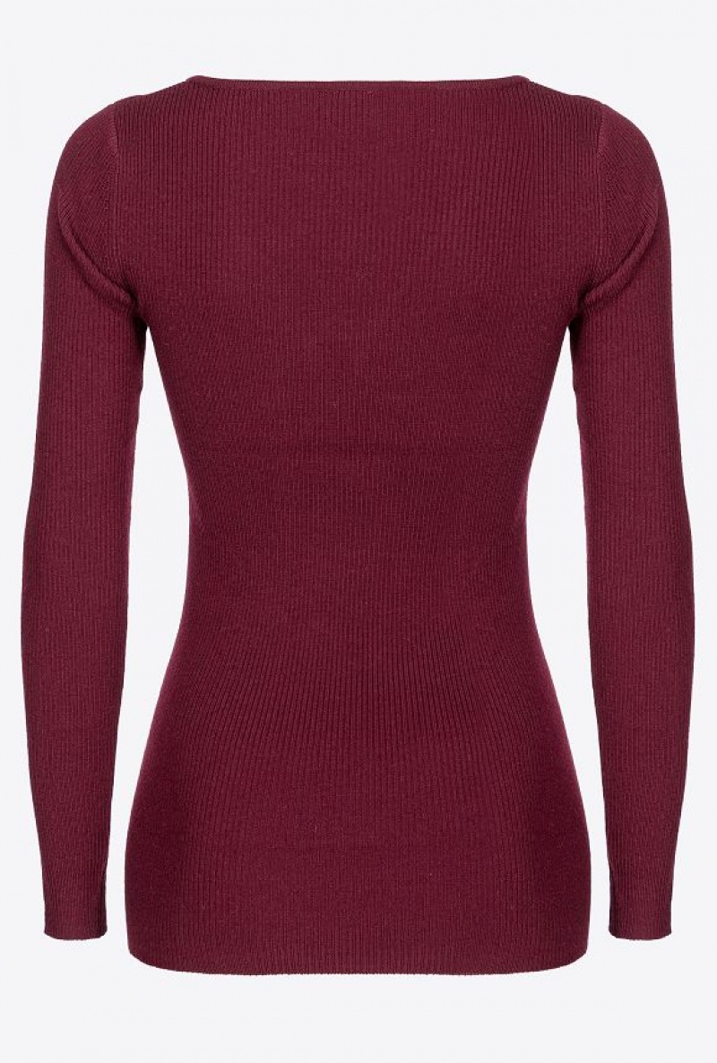 Pinko Slim-fitting Sweater With Love Birds Buckle BURGUNDY-PORT ROYALE | SN-PKO33355