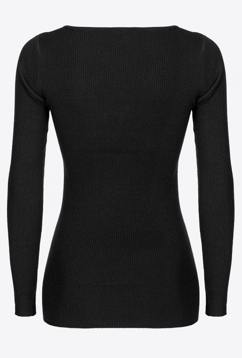 Pinko Slim-fitting Sweater With Love Birds Buckle LIMO BLACK | SN-PKO33875