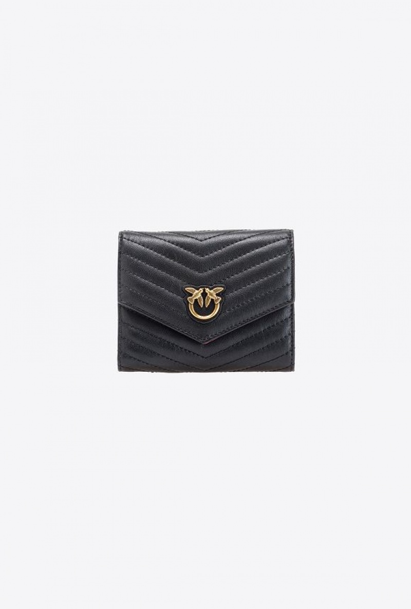 Pinko Small Chevron Nappa Leather Wallet BLACK-ANTIQUE GOLD | SN-PKO34262