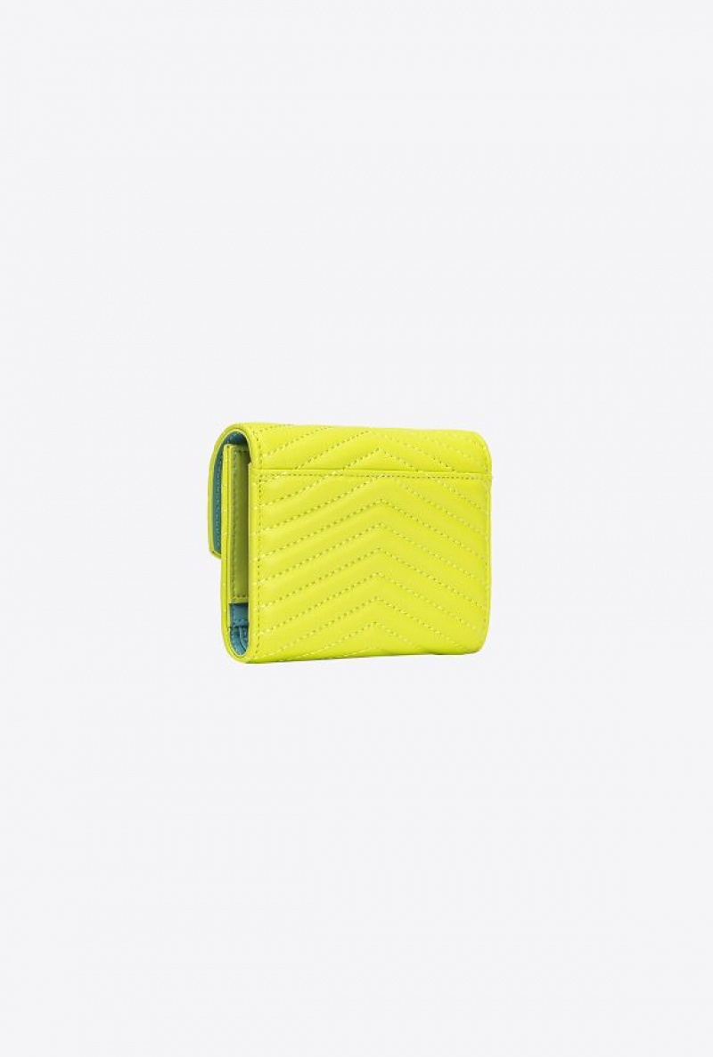 Pinko Small Chevron Nappa Leather Wallet MULT. GREEN/YELLOW/LIGHT BLUE-ANTIQUE GOLD | SN-PKO34267