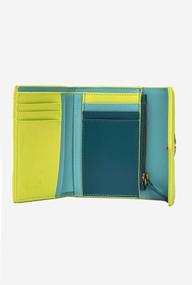 Pinko Small Chevron Nappa Leather Wallet MULT. GREEN/YELLOW/LIGHT BLUE-ANTIQUE GOLD | SN-PKO34267