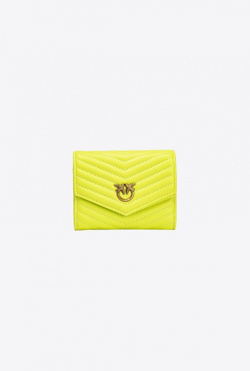 Pinko Small Chevron Nappa Leather Wallet MULT. GREEN/YELLOW/LIGHT BLUE-ANTIQUE GOLD | SN-PKO34267