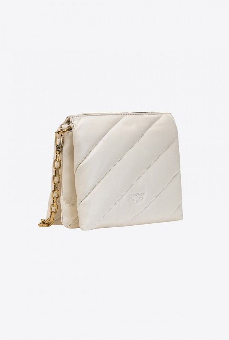 Pinko Small Twins Bag Maxi Quilt WHITE+WHITE-ANTIQUE GOLD | SN-PKO32681