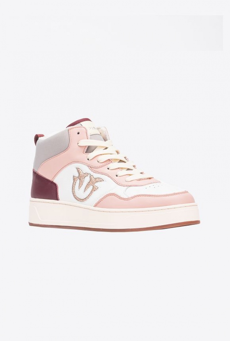 Pinko Sneakers With Glittery Love Birds Logo OFF WHITE/PINK/GREY | SN-PKO34128