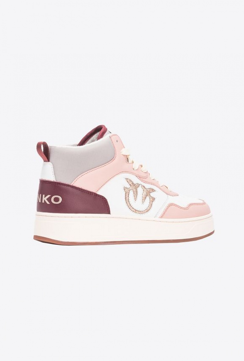 Pinko Sneakers With Glittery Love Birds Logo OFF WHITE/PINK/GREY | SN-PKO34128