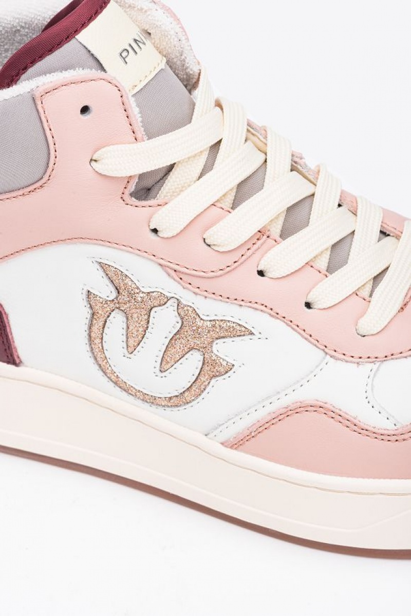 Pinko Sneakers With Glittery Love Birds Logo OFF WHITE/PINK/GREY | SN-PKO34128