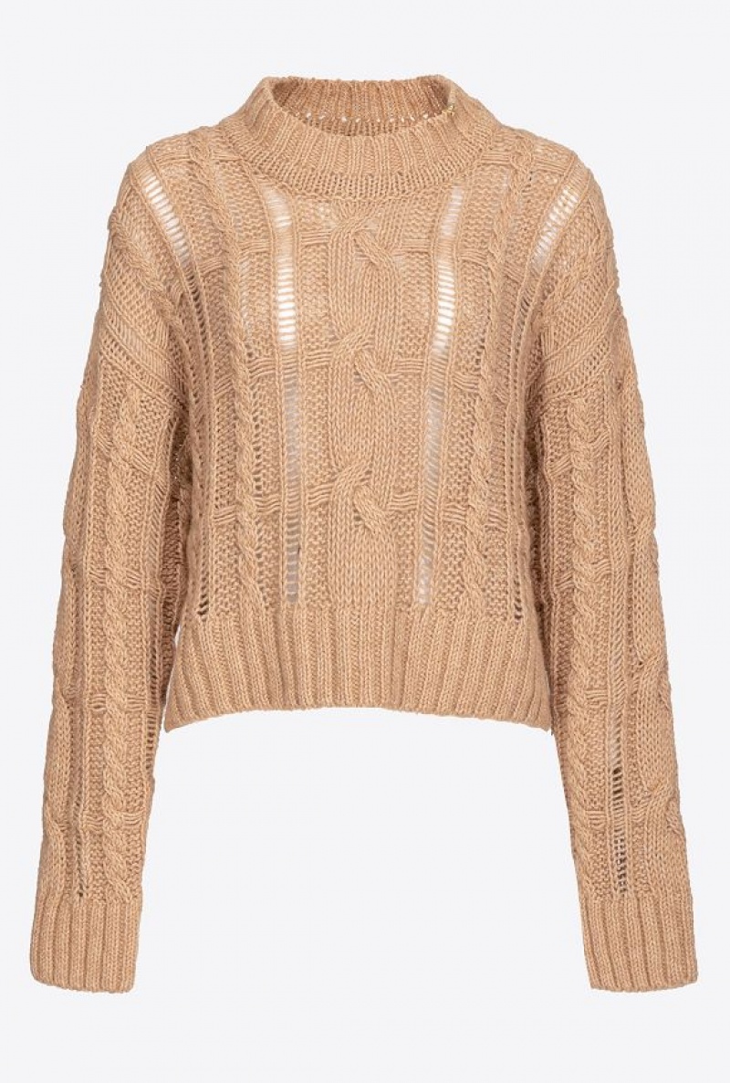 Pinko Soft Cable-knit Sweater TANNIN BEIGE | SN-PKO33455