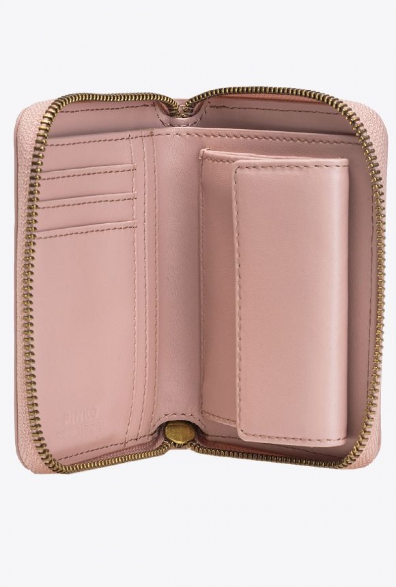 Pinko Square Leather Zip-around Purse PINK/DUSTY PINK-ANTIQUE GOLD | SN-PKO34270