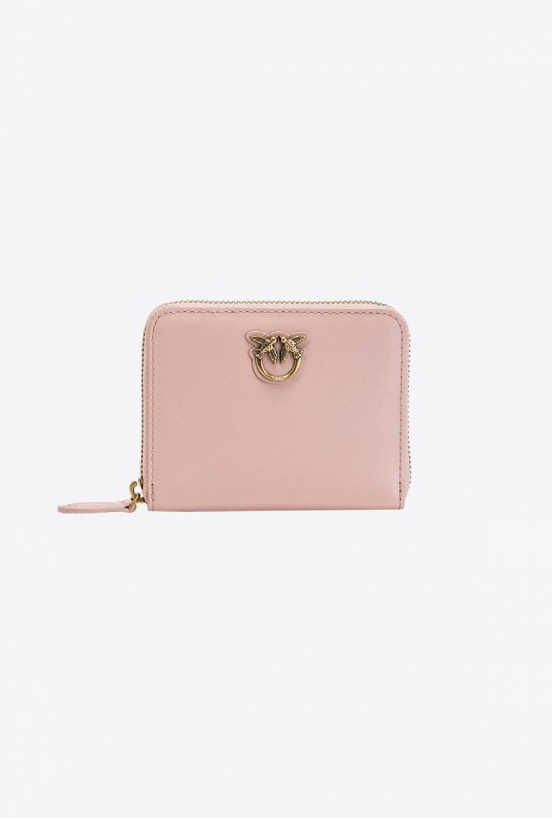 Pinko Square Leather Zip-around Purse PINK/DUSTY PINK-ANTIQUE GOLD | SN-PKO34270