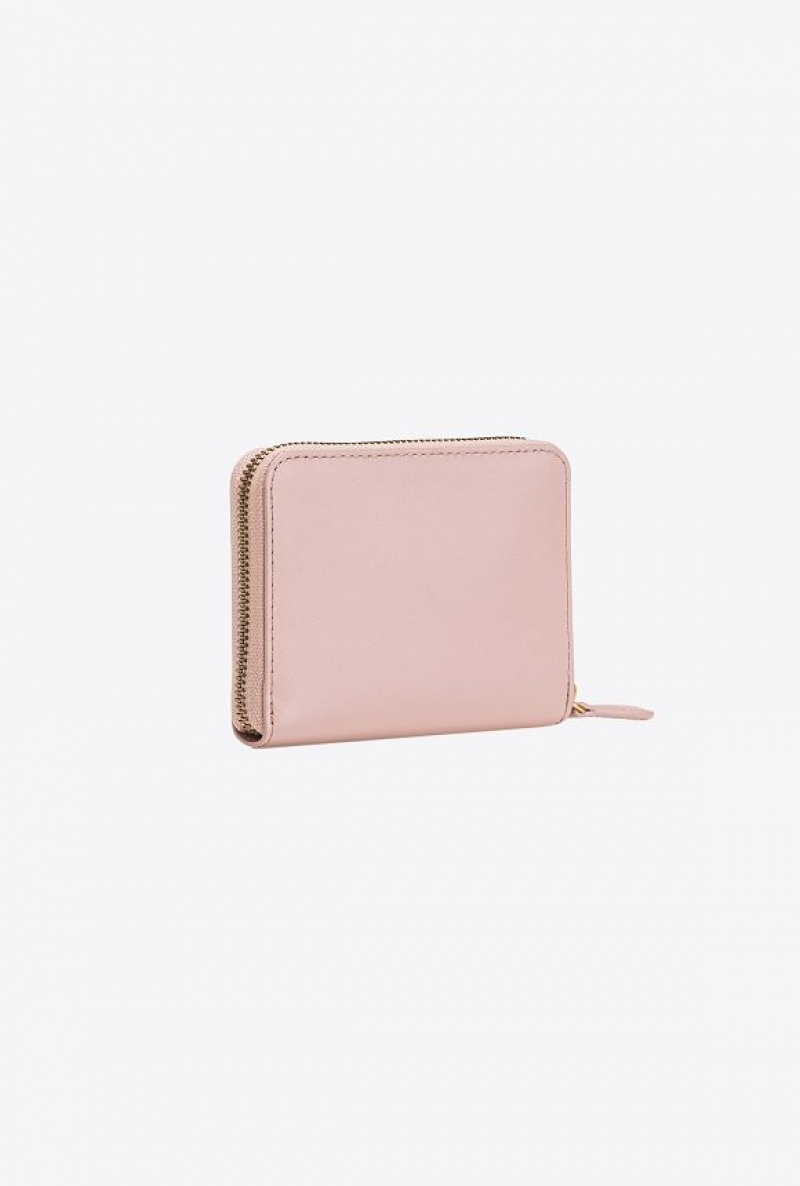 Pinko Square Leather Zip-around Purse PINK/DUSTY PINK-ANTIQUE GOLD | SN-PKO34339