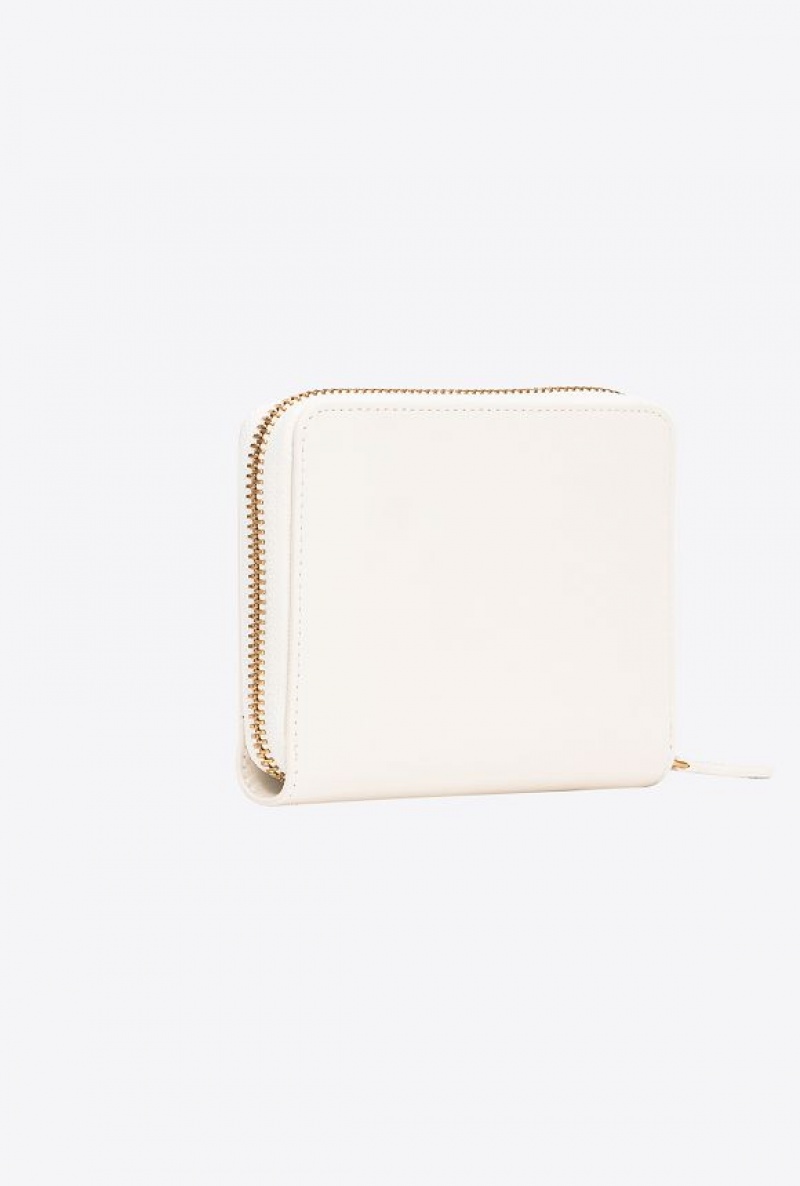 Pinko Square Leather Zip-around Purse WHITE+WHITE-ANTIQUE GOLD | SN-PKO34275