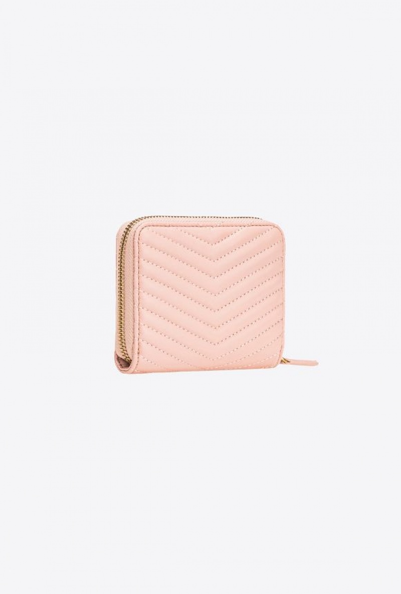 Pinko Square Zip-around Wallet In Chevron-patterned Nappa Leather PINK/DUSTY PINK-ANTIQUE GOLD | SN-PKO34277