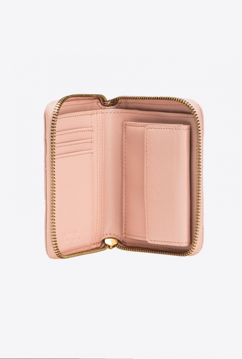 Pinko Square Zip-around Wallet In Chevron-patterned Nappa Leather PINK/DUSTY PINK-ANTIQUE GOLD | SN-PKO34335