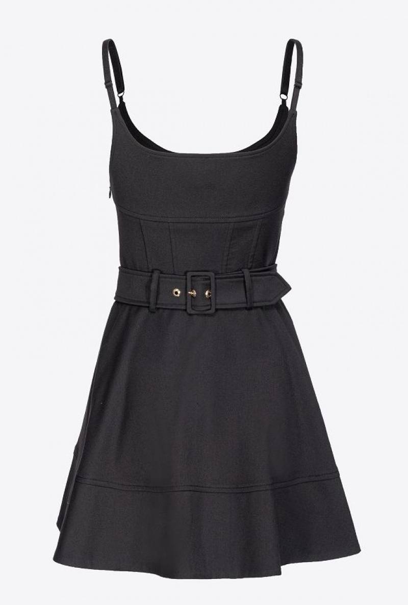 Pinko Strappy Mini Dress With Piercing Belt LIMO BLACK | SN-PKO33117