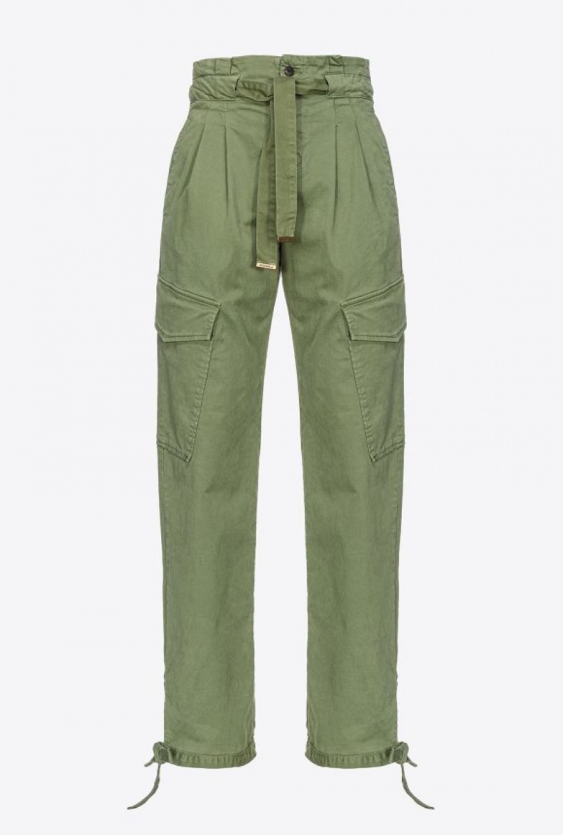 Pinko Stretch Satin Cargo Trousers CYPRESS GREEN | SN-PKO33776