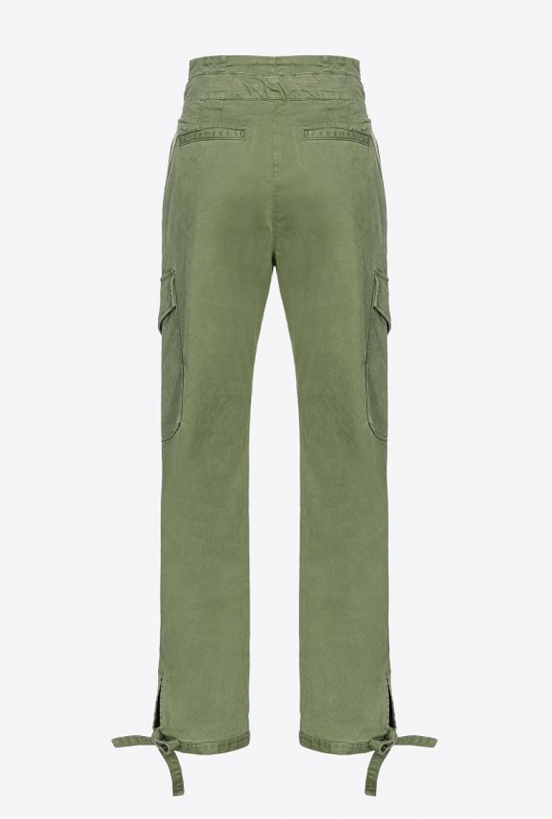 Pinko Stretch Satin Cargo Trousers CYPRESS GREEN | SN-PKO33776