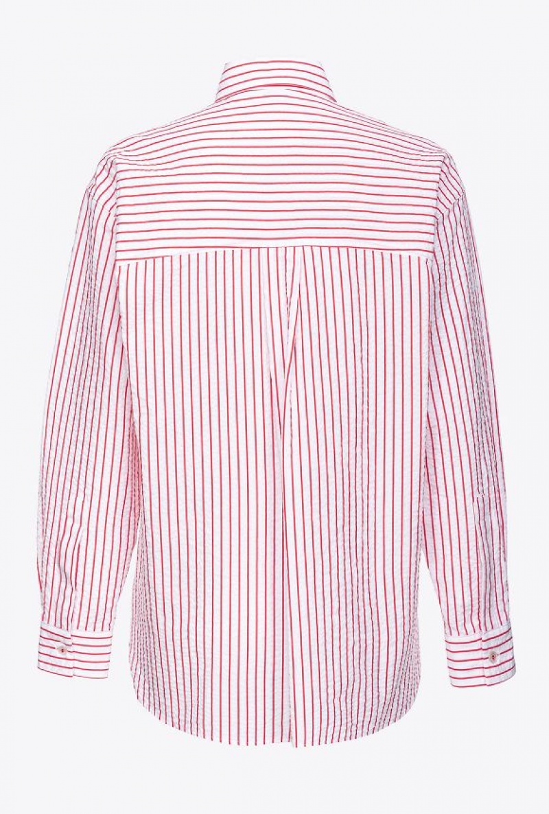 Pinko Striped Seersucker Shirt WHITE/RED | SN-PKO33140