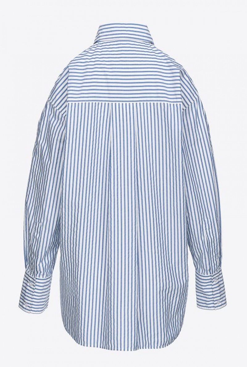 Pinko Striped Shirt With Shoulder Openings WHITE/LIGHT BLUE | SN-PKO33138