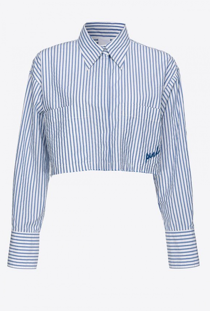 Pinko Striped Short Shirt WHITE/LIGHT BLUE | SN-PKO33134