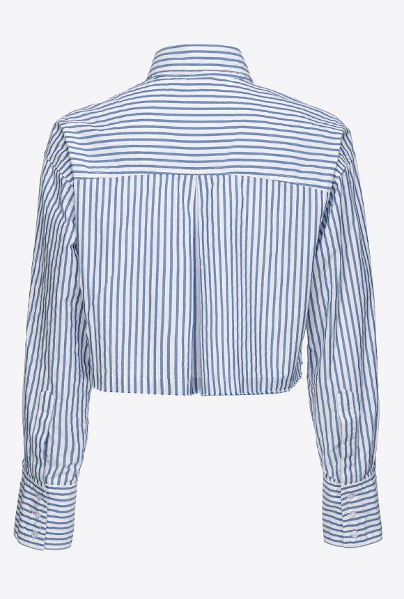 Pinko Striped Short Shirt WHITE/LIGHT BLUE | SN-PKO33134